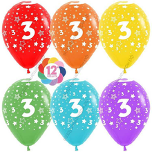 Шар с гелием  Цифра 3, тройка (звезды), Ассорти, пастель, 5 ст, 30 см.