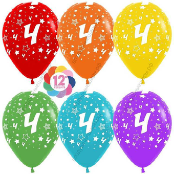 Шар с гелием  Цифра 4, четверка (звезды), Ассорти, пастель, 5 ст, 30 см.