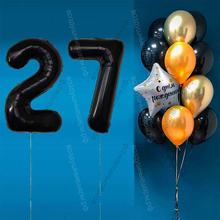 Комплект шаров с черными цифрами на 27 лет Элит