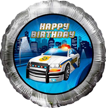 Шар с гелием  Круг, С Днем рождения! , полицейская машина, 46 см.
