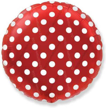 Шар с гелием  Круг, Белые точки, Красный, 46 см.
