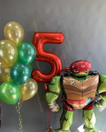 Сет из шариков Черепашка Рафаэль с букетом и цифрой