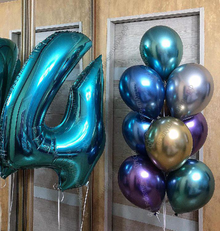 Букет "Хром разноцветный с Цифрой (любой)" из 10 гелиевых шаров