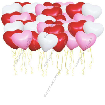 Сердца гелиевые под потолок, 30 см: 50 шт.