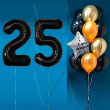 Комплект шаров с черными цифрами на 25 лет Элит