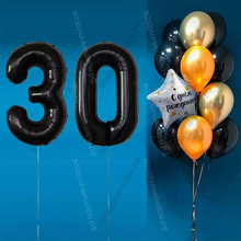 Комплект шаров с черными цифрами на 30 лет Элит