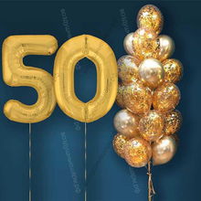 Шары с гелием на 50 лет, сет "Золотой Хром", 19 гелиевых шариков и золотые цифры