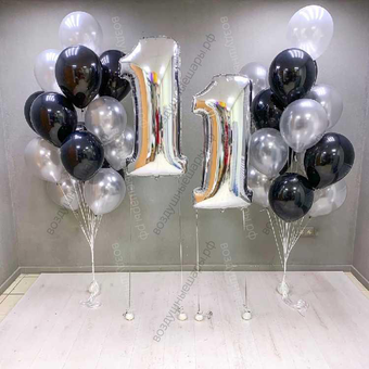 Сет из серебристо-черных шаров на 11 лет