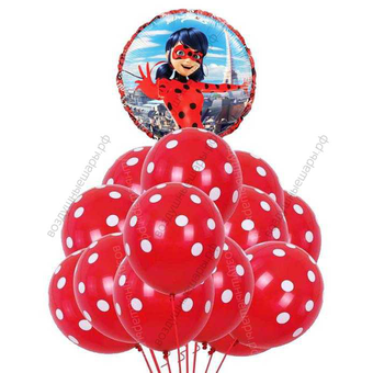 Облако из красных шаров с кругом Леди Баг