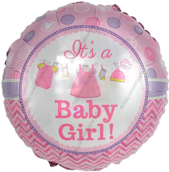 Шар с гелием  Круг, С Рождением Малышки!, Розовый, 46 см.