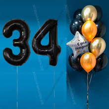 Комплект шаров с черными цифрами на 34 года Элит