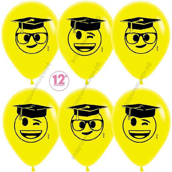 Шар с гелием  Выпускник, Emoji, Желтый (020), пастель, 5 ст, 30 см.