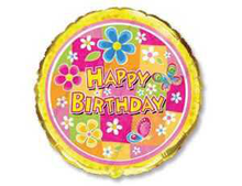 Шар с гелием Круг Happy Birthday, весенняя раскраска, 46 см.