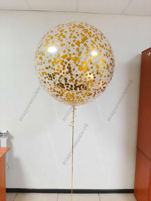 Большой Прозрачный шар с золотым конфетти с гелием, 75см. (шар-гигант)