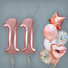 Шары на 11 лет девочке, сет "Розовое золото", 7 шариков с гелием и цифры