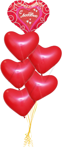 Букет сердец красных латексных с сердцем "С любовью"