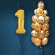 Шары с гелием на 1 год, сет "Золотой Хром", 19 гелиевых шариков и золотая цифра