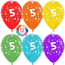Шар с гелием  Цифра 5, пятерка (звезды), Ассорти, пастель, 5 ст, 30 см.