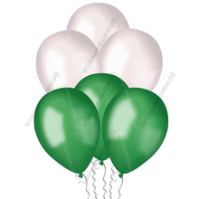 Бело Зеленые шары с гелием металлик, 30 см.