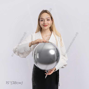 Шар Сфера, надутый воздухом, Серебро , 15"/ 38 см, 24 см