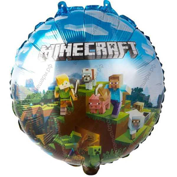 Круг с гелием Майнкрафт Minecraft, Человечки пиксельные в городе, 46 см.