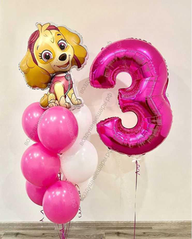 Букет шаров для девочки на 3 года Щенячий патруль, Paw Patrol