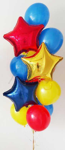 Набор гелиевых шаров в красных, желтых и синих цветах