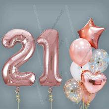 Шары на 21 год женщине, сет "Розовое золото", 7 шариков с гелием и цифры
