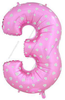Шары цифры РОЗОВЫЕ С СЕРДЕЧКАМИ с гелием
