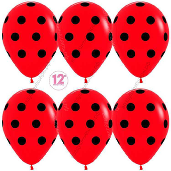 Шар с гелием  Черные точки, Красный (015), пастель, 5 ст, 30 см.