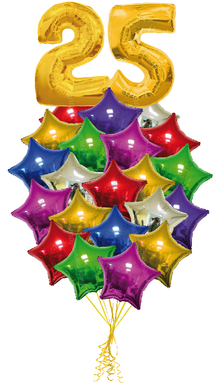 Букет фольгированных шаров звезд с цифрами на юбилей