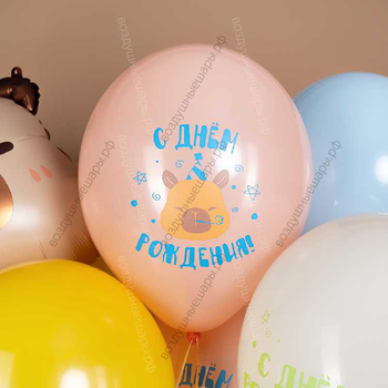 Шар с гелием Капибара С Днем рождения пастель, 1 ст, 30 см.