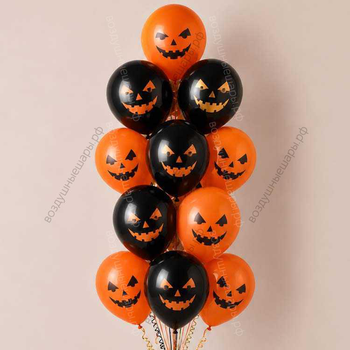 Букет из воздушных шаров Оранжевые и Черные тыквы Halloween