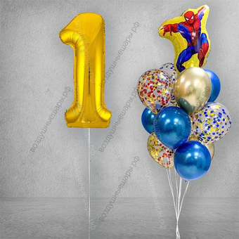 Композиция шаров на 1 год ребенку "Человек-паук желтый"