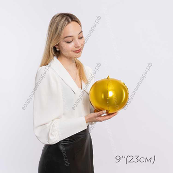 Шар Сфера, надутый воздухом,  Золото, 9"/ 23 см, 14 см