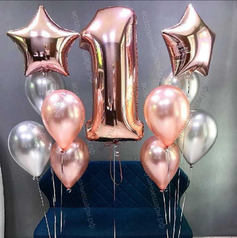 Фонтаны из шаров на годик "Серебро да злато"  для девочки