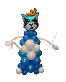 Фигура из шаров Сине-белый Кот, плетеный