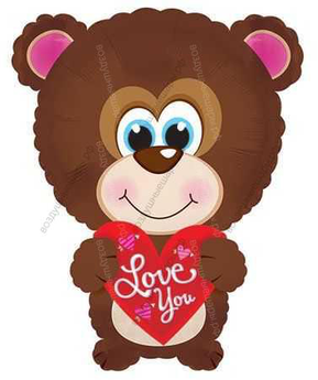 Шар с гелием  Фигура, Голубоглазый мишка с сердцем, 56 см.