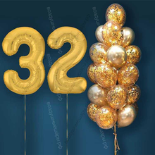 Шары с гелием на 32 года, сет "Золотой Хром", 19 гелиевых шариков и золотые цифры