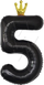 Шар (40''/102 см) Цифра, 5 Золотая корона, Черный, 1 шт. в упак.