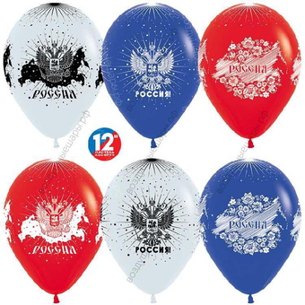 Шар с гелием  Россия, Триколор (005/041/015), пастель, 5 ст, 30 см.