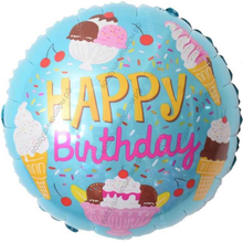 Шар с гелием  Круг, С Днем Рождения , мороженое, Голубой, 46 см.