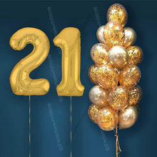 Шары с гелием на 21 год, сет "Золотой Хром", 19 гелиевых шариков и золотые цифры
