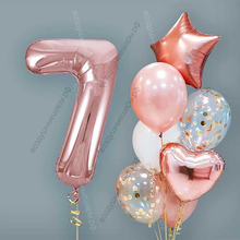 Шары на 7 лет девочке, сет "Розовое золото", 7 шариков с гелием и цифра