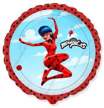 Шар с гелием  Круг, Прыжок Леди Баг, Красный, 46 см.
