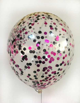 Прозрачный шары с конфетти, черные и малиновые круги