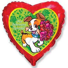 Шар с гелием  Сердце, Собака с букетом, Красный, 46 см.
