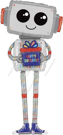 Шар с гелием Робот поздравляет с Днём рождения, ходячий