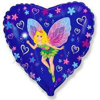 Шар с гелием  Сердце, Леди Бабочка, Синий, 46 см.