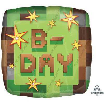 Шар с гелием Квадрат, TNT Party B-DAY пиксели, 46 см